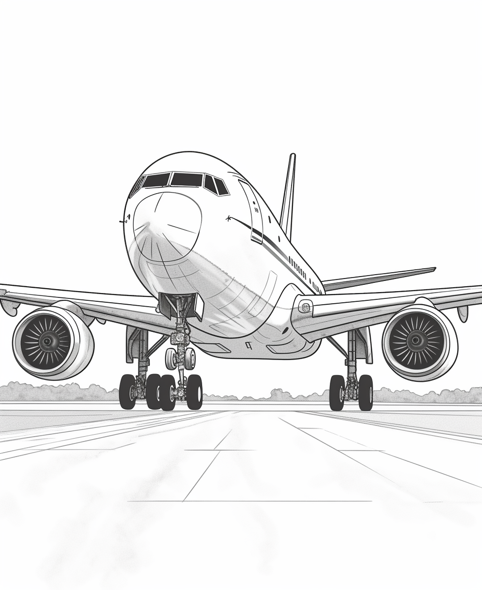 Mid-Flight Fun: Boeing 767 Cartoon Coloring Page for Kids Prompt ...