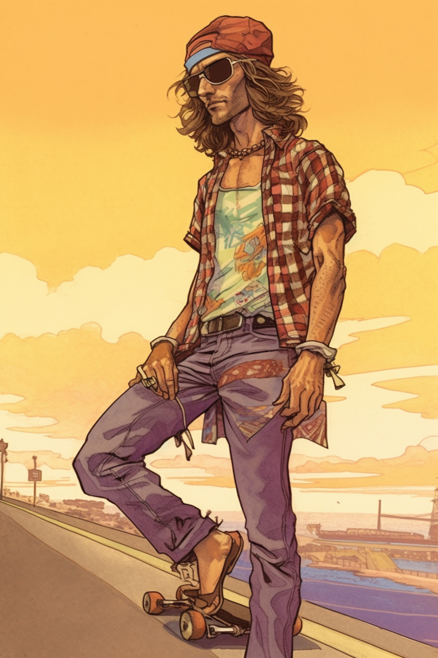 A Surfer's Retro Californian Odyssey - Art Illustration