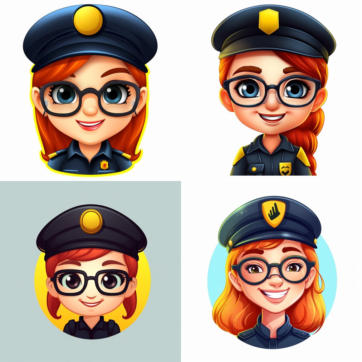 Happy Red-haired Policewoman in Cartoon Style