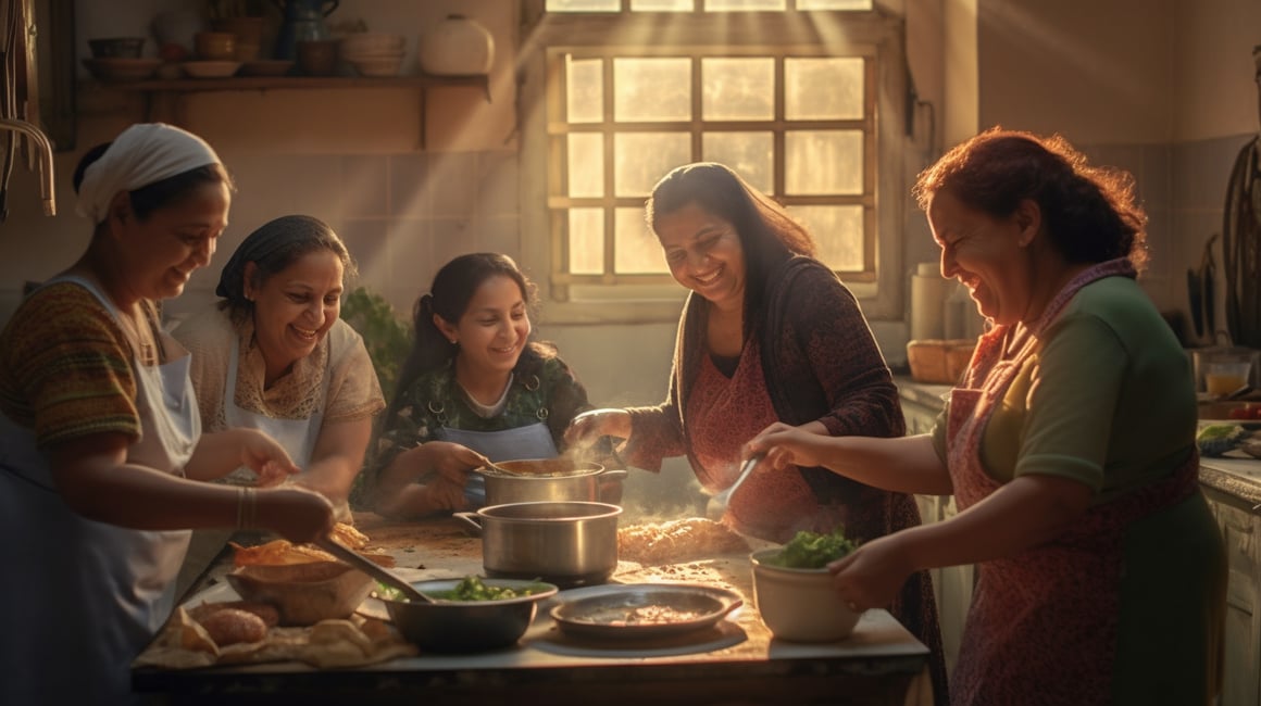 Sun-Kissed Moments: Algerian Women Bonding in the Kitchen