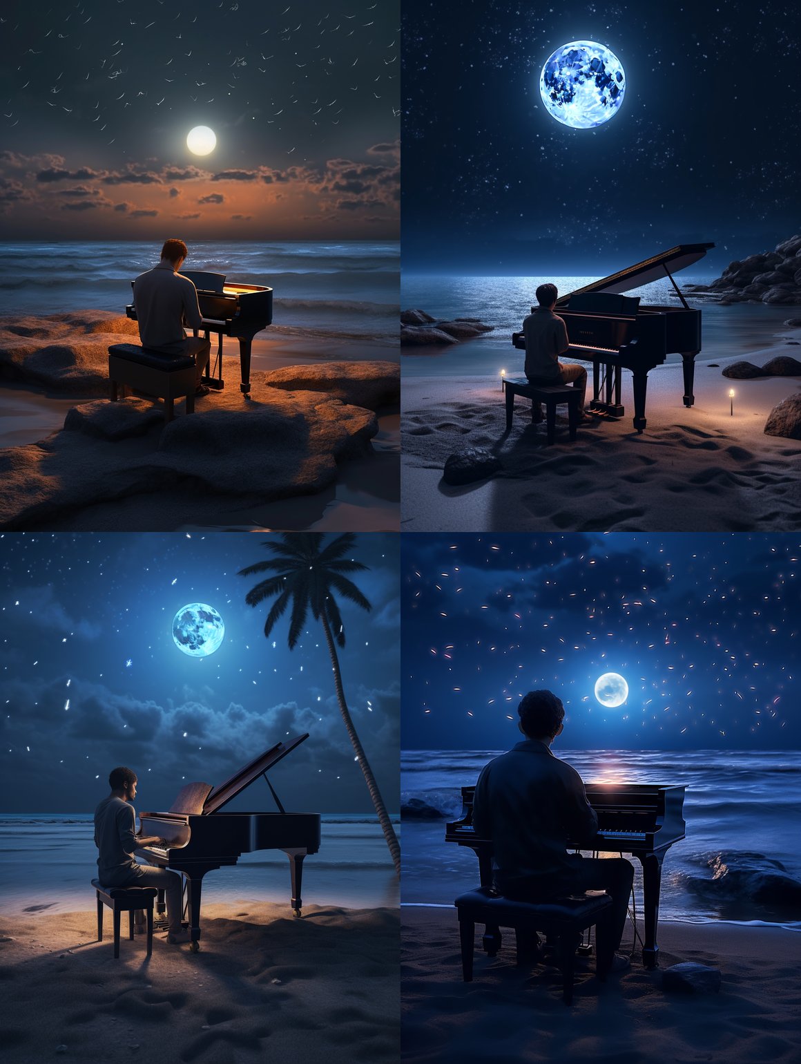 A Surreal Evening Piano Under the Moonlight