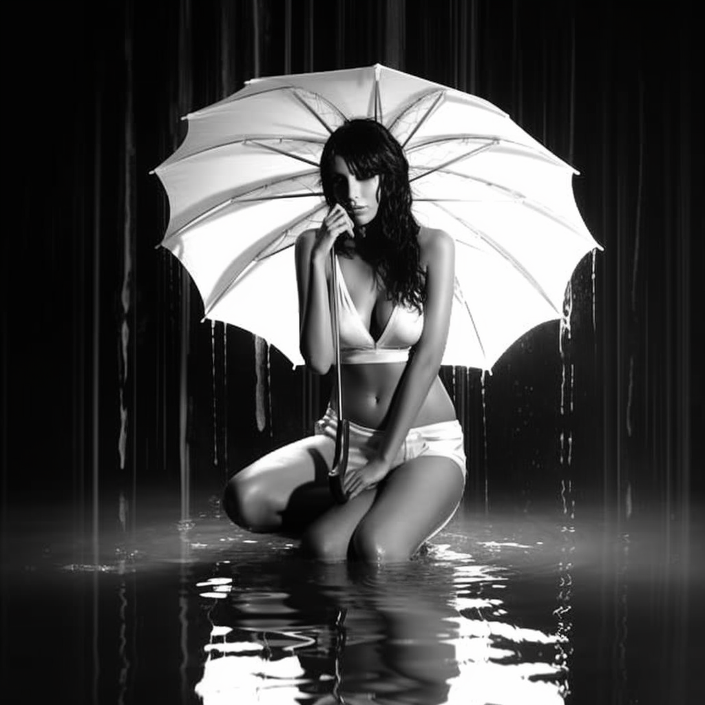 Cinematic Noir: Angel Dark White Bikini Photoshoot