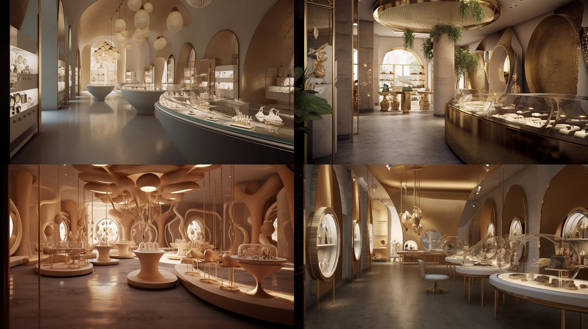 Designing a Luxurious Ibiza-Inspired Jewelry Retail Space with Gaudi-esque Elements and Dramatic Lighting