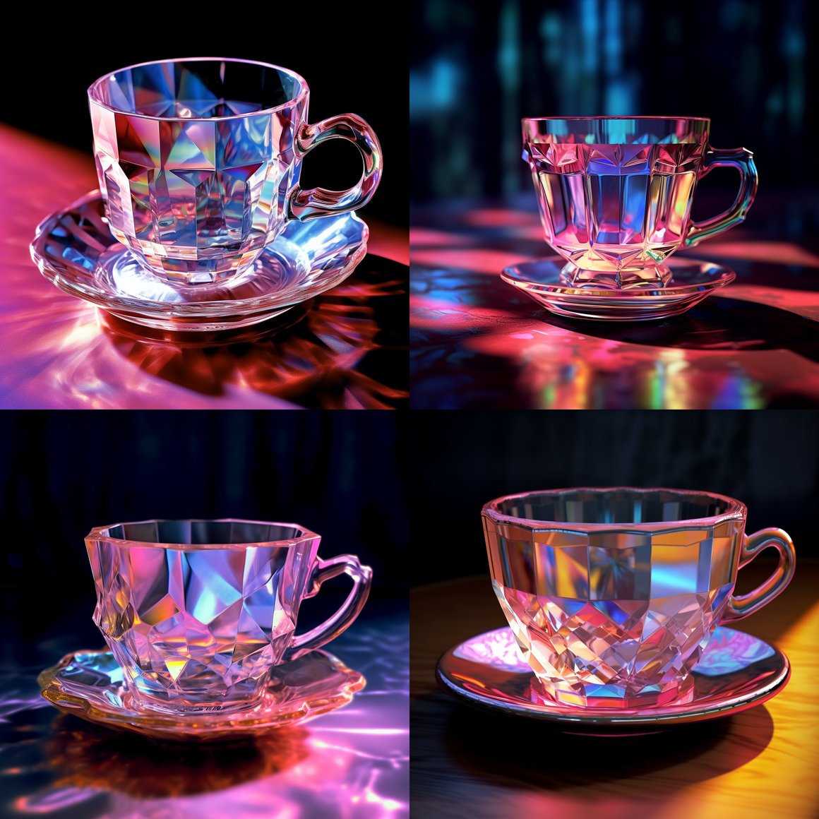 Neo-Romantic Dazzle: A Surreal Crystal Teacup Journey