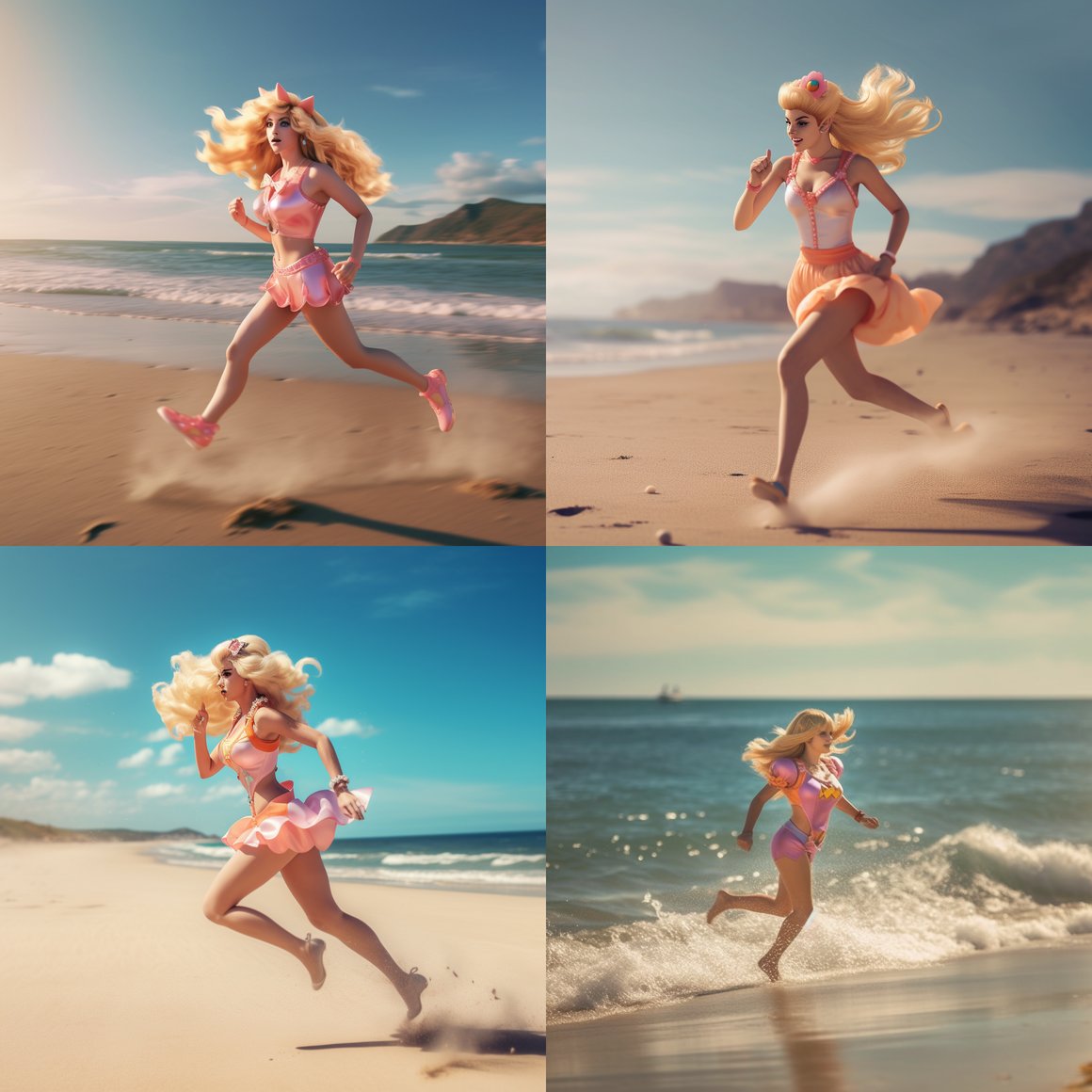 Retro Beach Run: Princess Peach's Mid-Journey Escape