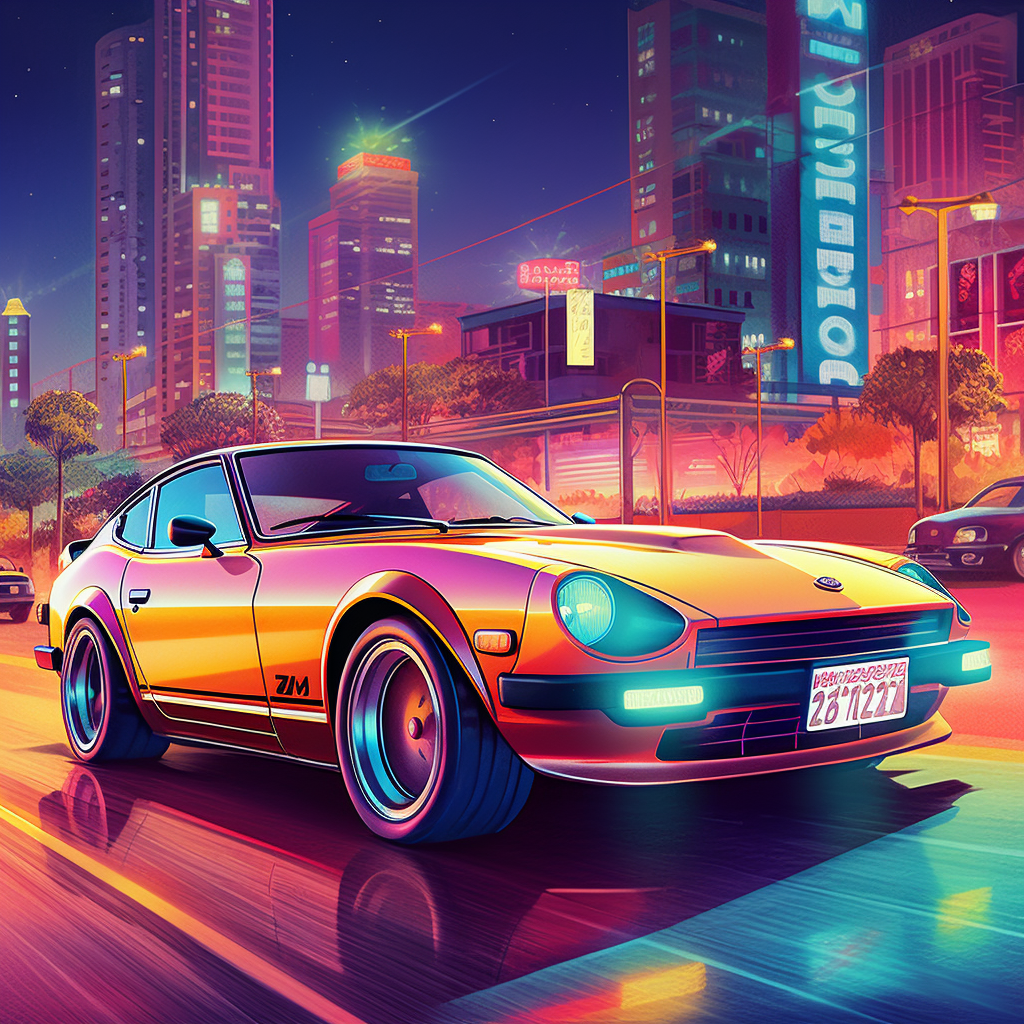Neon Nights: A Retro-Futuristic Ride with Nissan 280Z