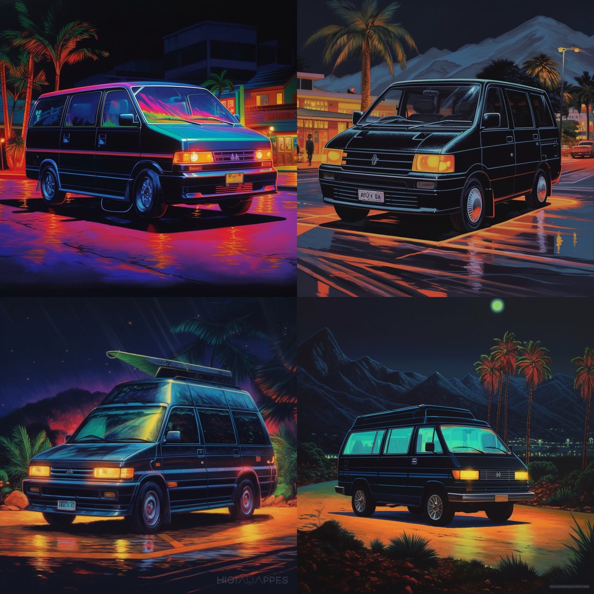 Retro Ride: Neon Journey in a Vintage Mitsubishi