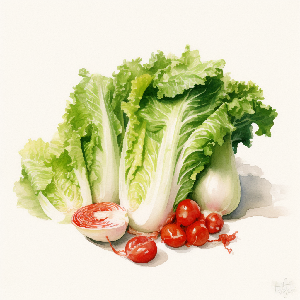 Chinese Cabbage and Tomato Watercolor Study