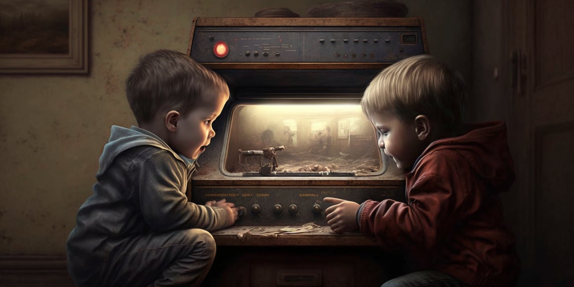 Children Playing on a Game Console Halfway Through the Journey