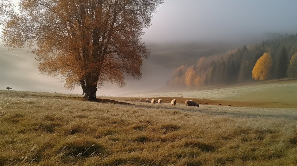 Chilly Autumn Morning in the Serene Valley