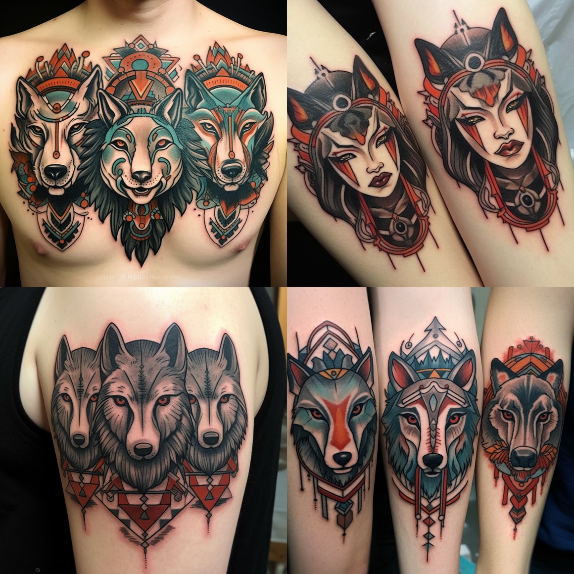 Neo-Traditional Wolf Trio Tattoo: A Mid-Journey Milestone