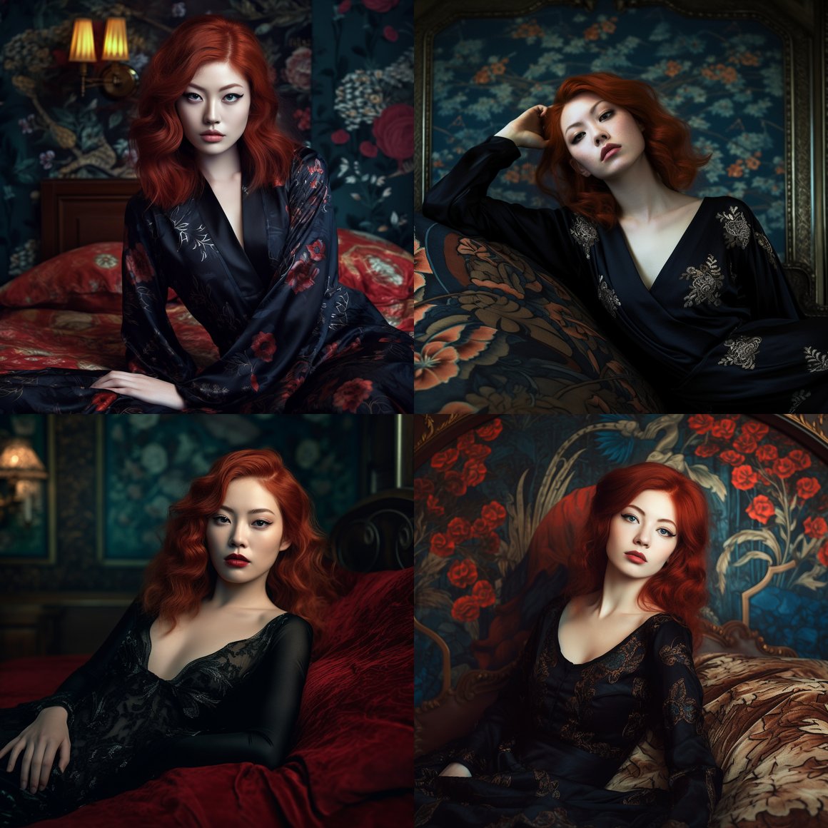 Art Nouveau-Inspired Chinese Beauty in Midnight Black Gown