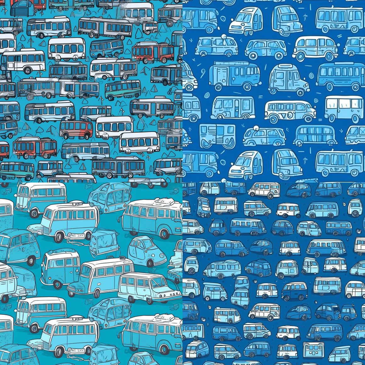 Mid-Transit Cartoon Bus Pattern on a Blue Backdrop