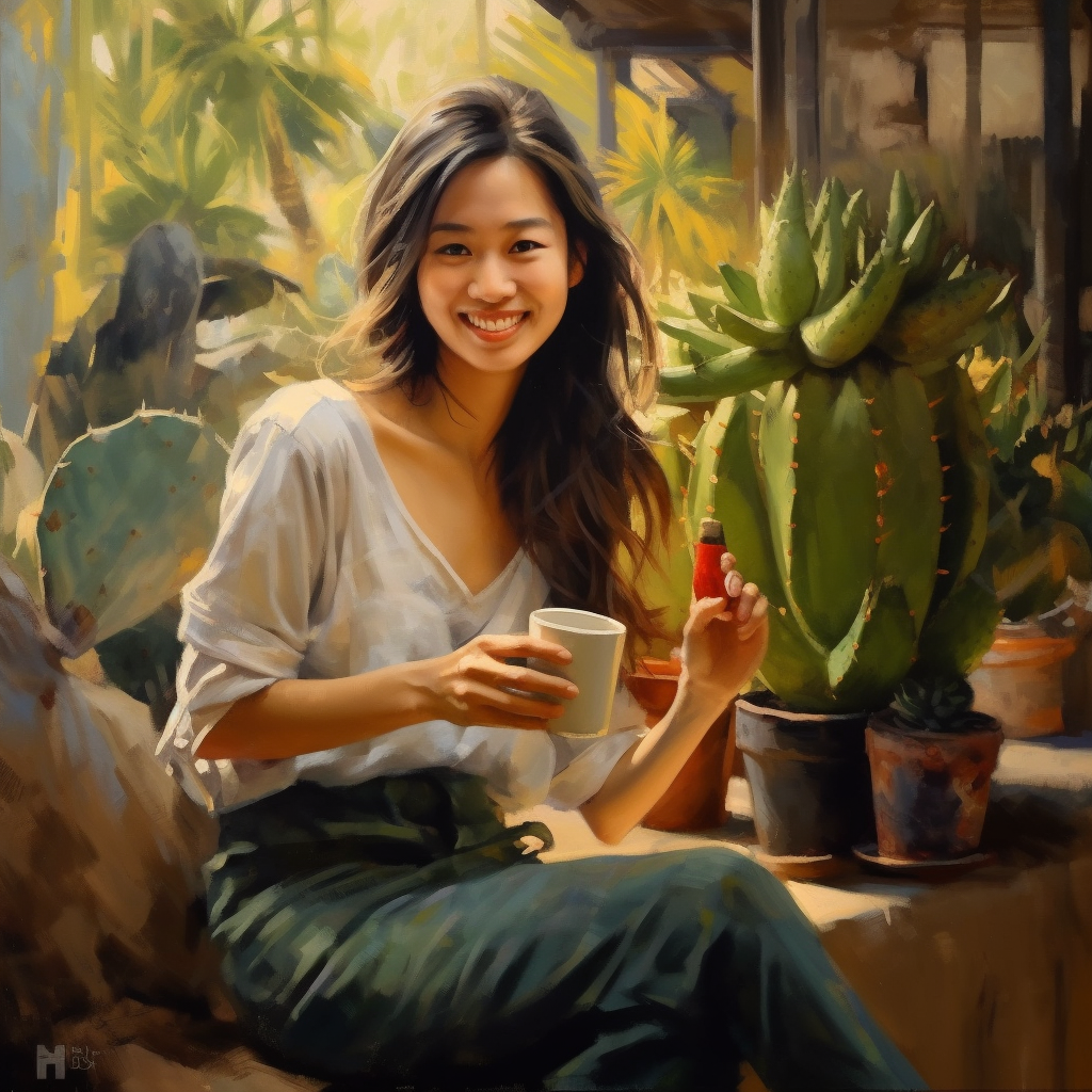 A Thai Woman's Intermission at a Museum