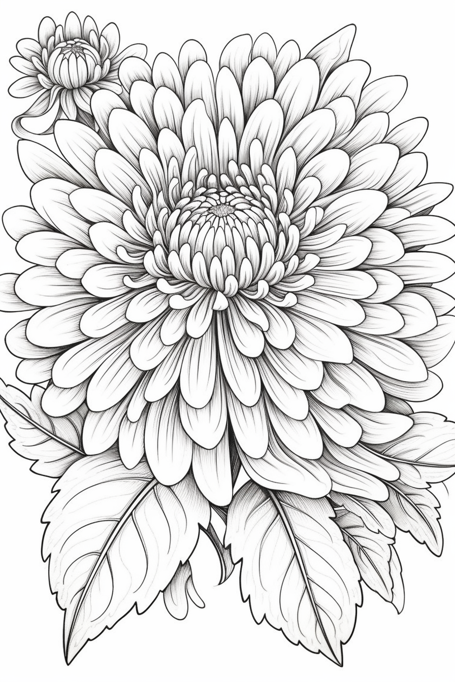 Chrysanthemum Mandala: Adult Coloring Page Mid-Journey