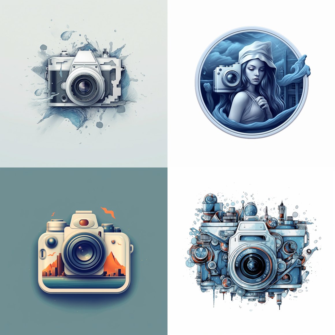 Halfway Voyage: Blue & White Themed Camera App Logo Design