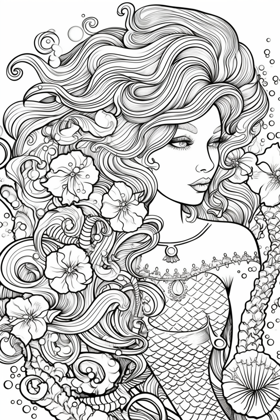 Ariel in Mandala Style Adult Coloring Page