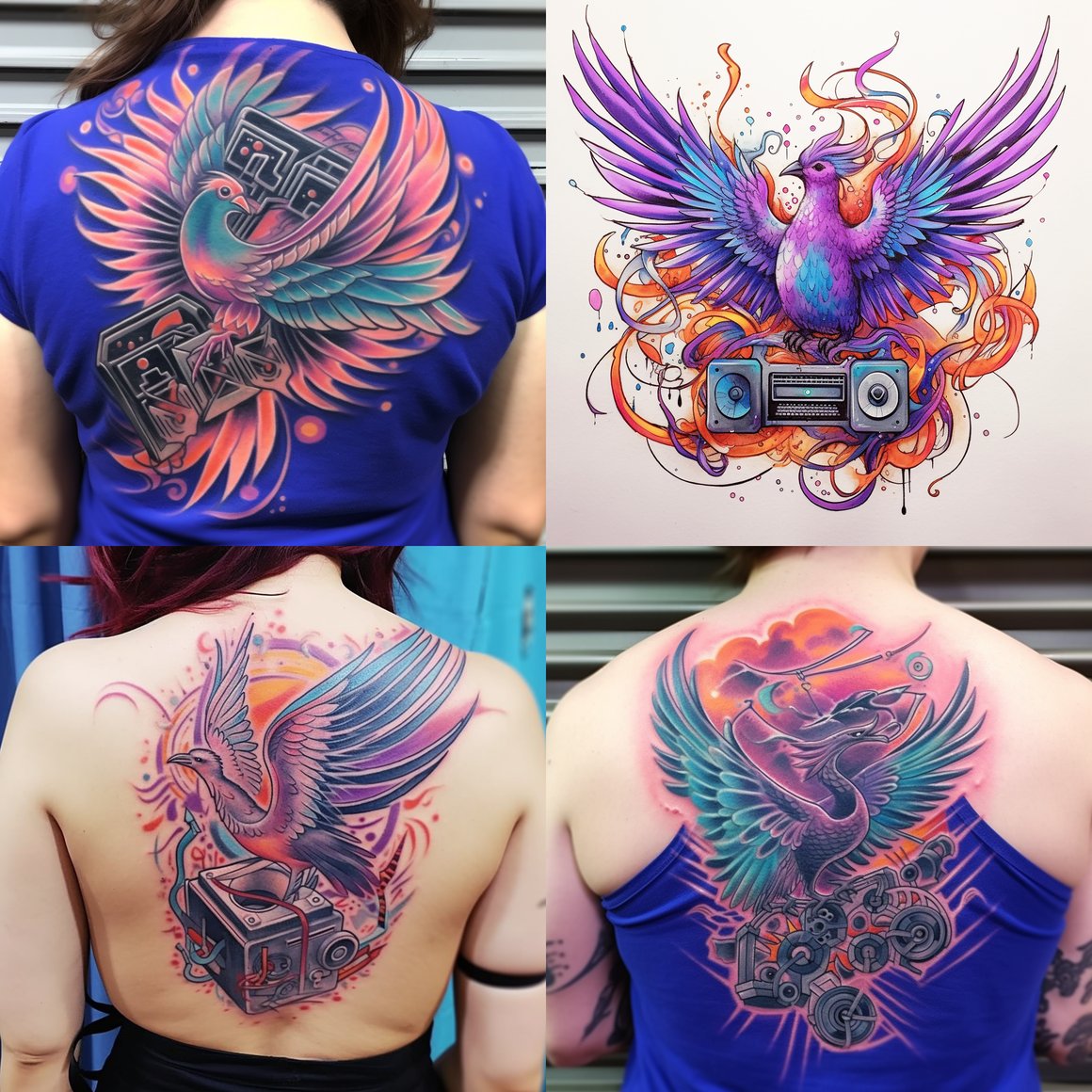 Retro Resurgence: Phoenix Melody Tattoo Design