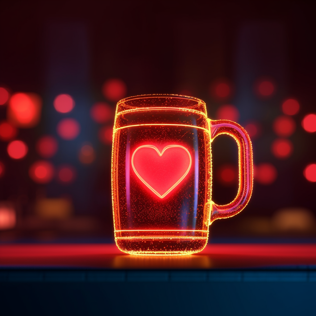 Neon Love for Brews: A Mid-Journey 3D Render
