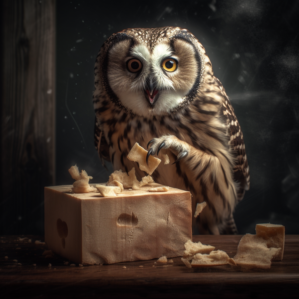 Midnight Feast: A Majestic Owl's Swiss Cheese Encounter