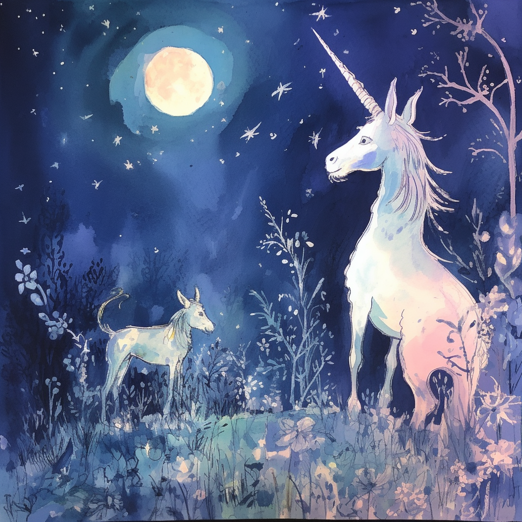 Midnight Enchantment: Unicorn Meets Cat in Moonlit Amnesty