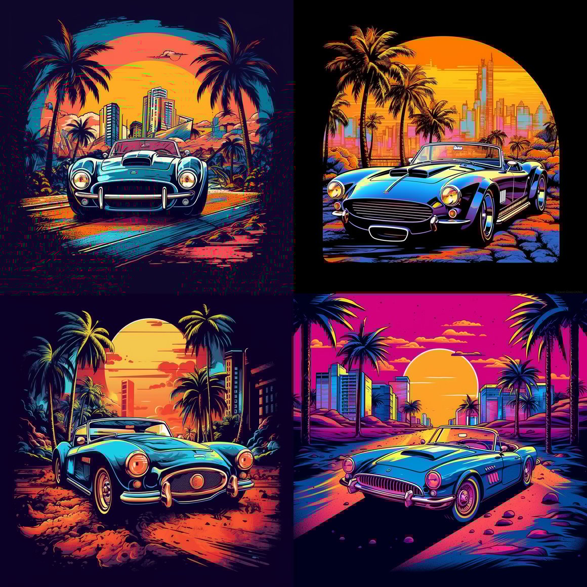 Retro Shelby Cobra Convertible in Surrealistic 3D Cityscape T-Shirt Design