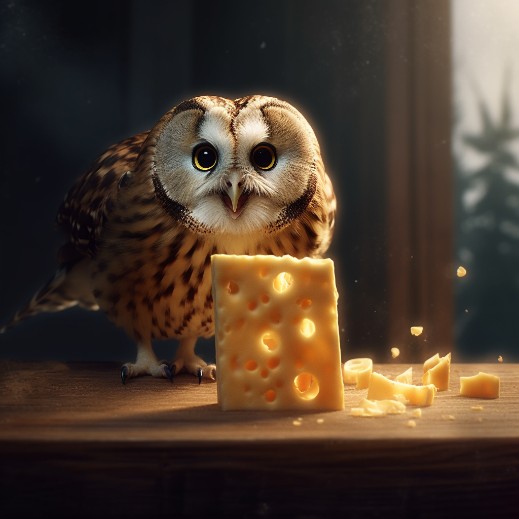 Midnight Feast: A Majestic Owl's Swiss Cheese Encounter