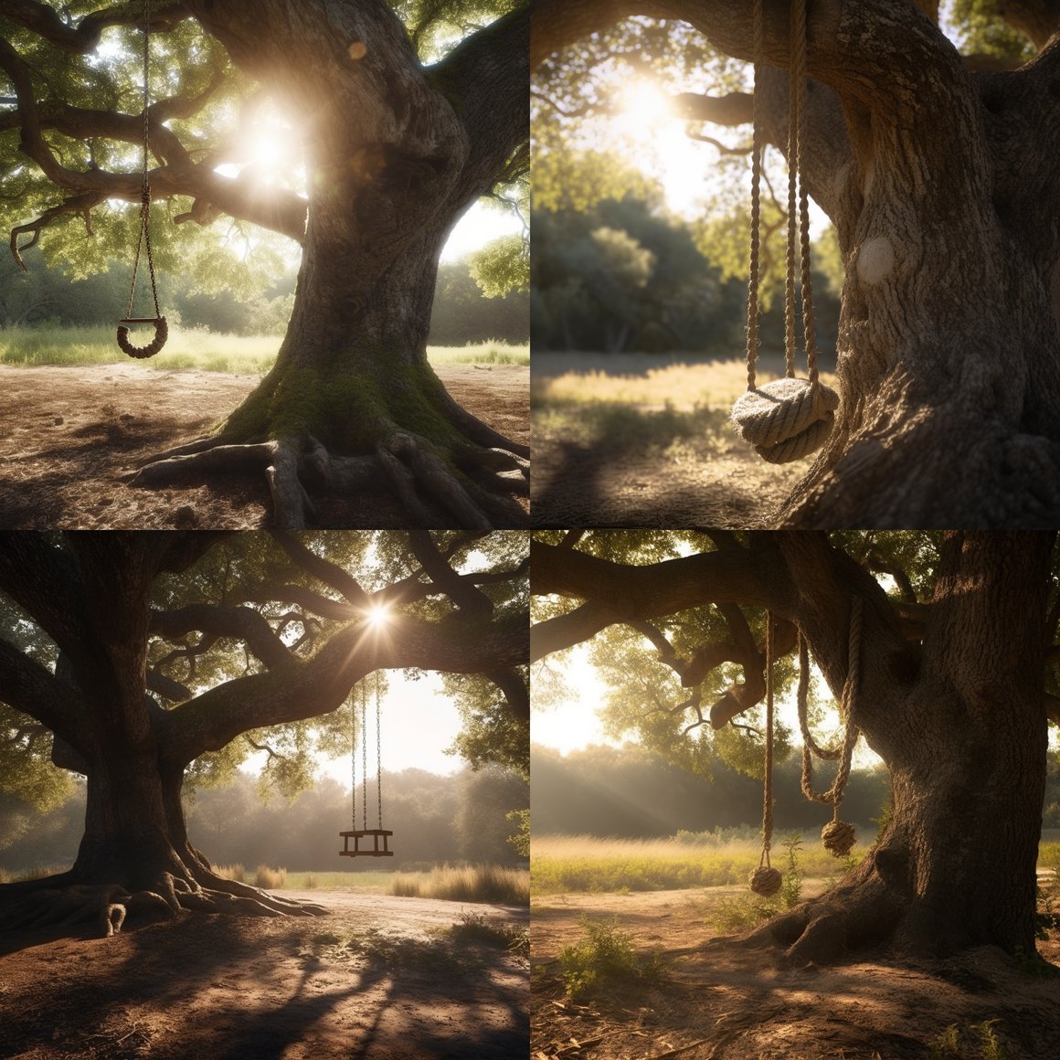 Sun-Kissed Oak Tree Swing Mid-Journey Viewpoint in 8K 