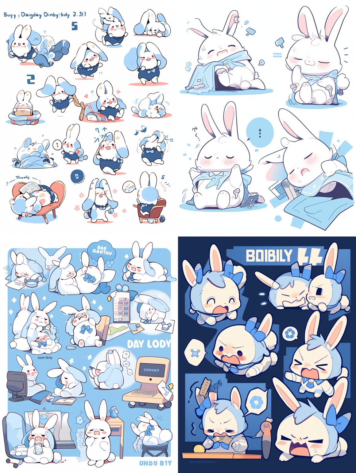 Korean-Inspired Rabbit Emotions Sticker Design Sketch