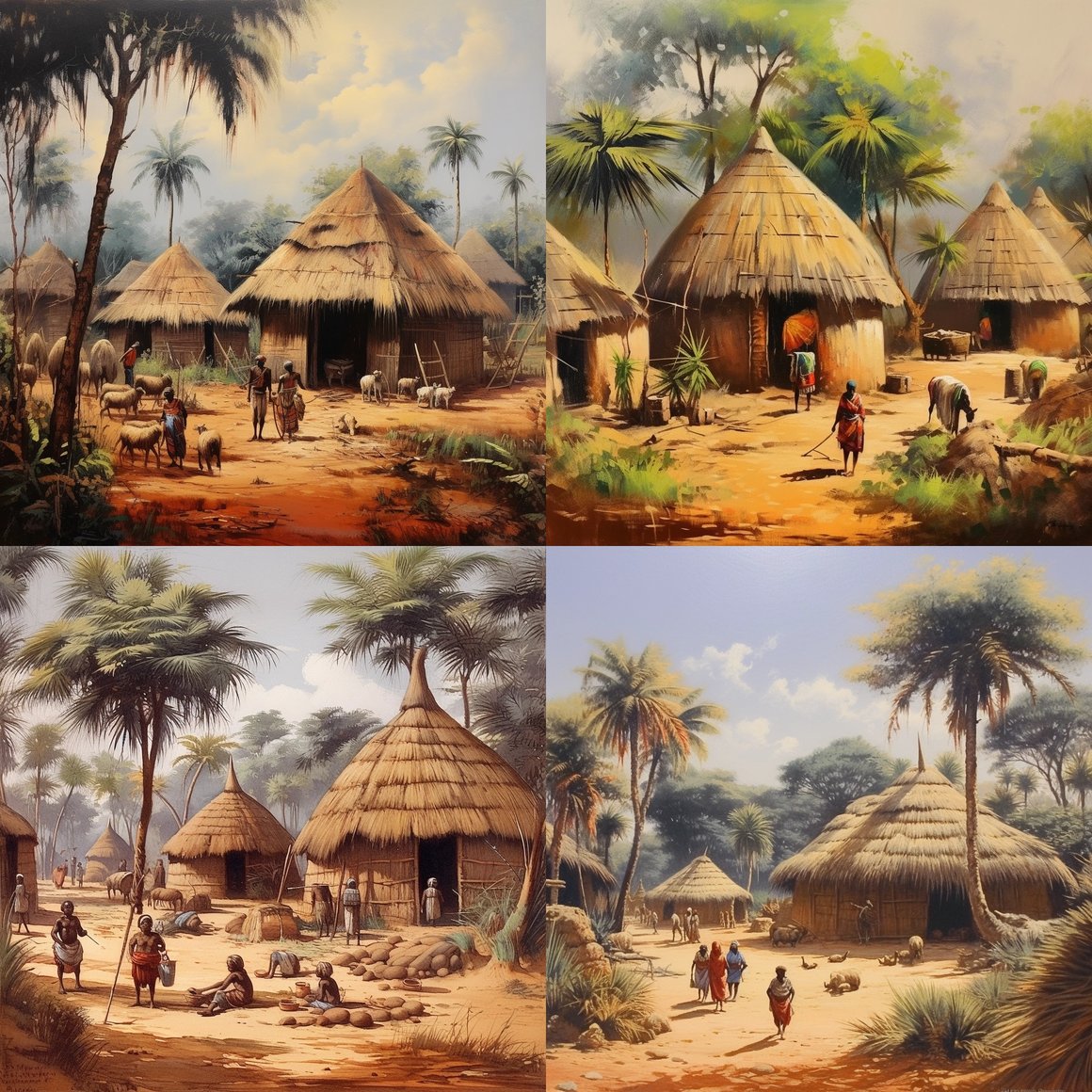 Detailed Glimpse of Cob Huts and Raffia Palms