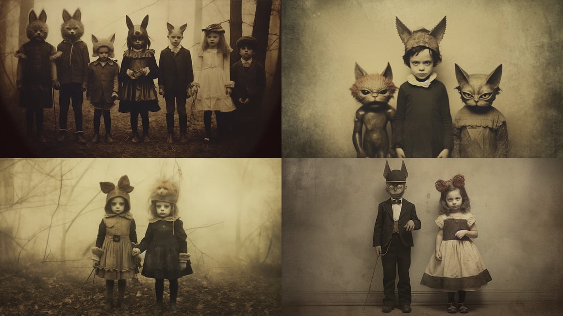 Haunting 1950s Polaroid of Children in Costumes