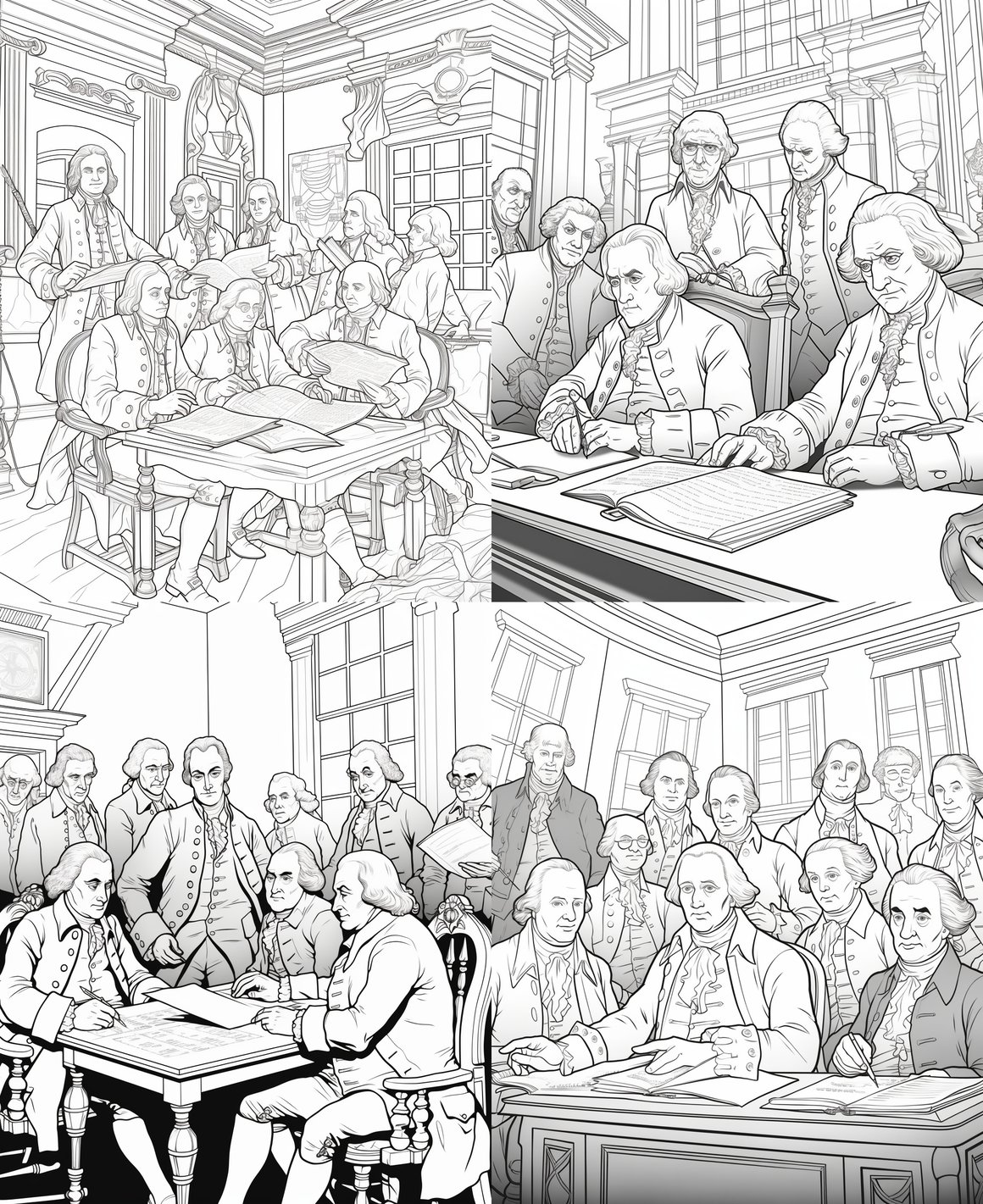 Constitution Signing Cartoon Coloring Page for Kids