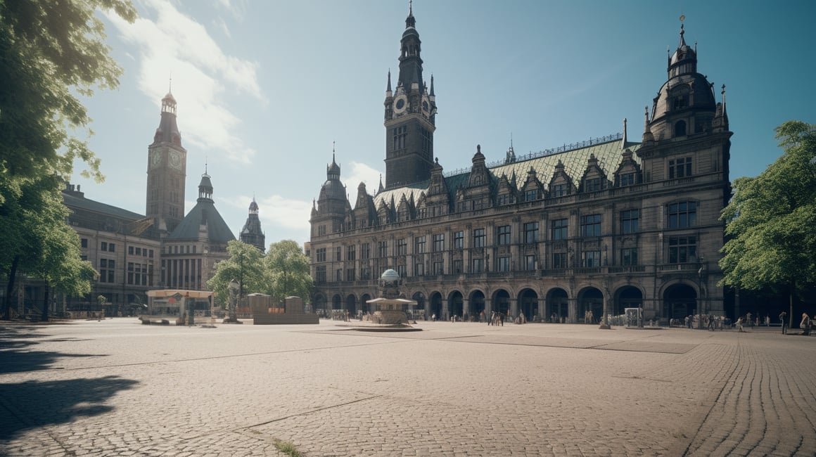 A Sunlit 1973 Hamburg Square Shot in 8K and Hyper Detail