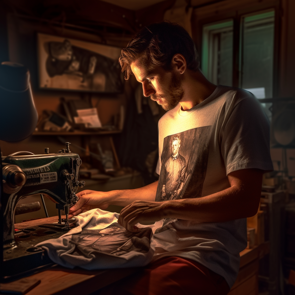 Artful Precision: Man Creating Screen-printed T-shirt