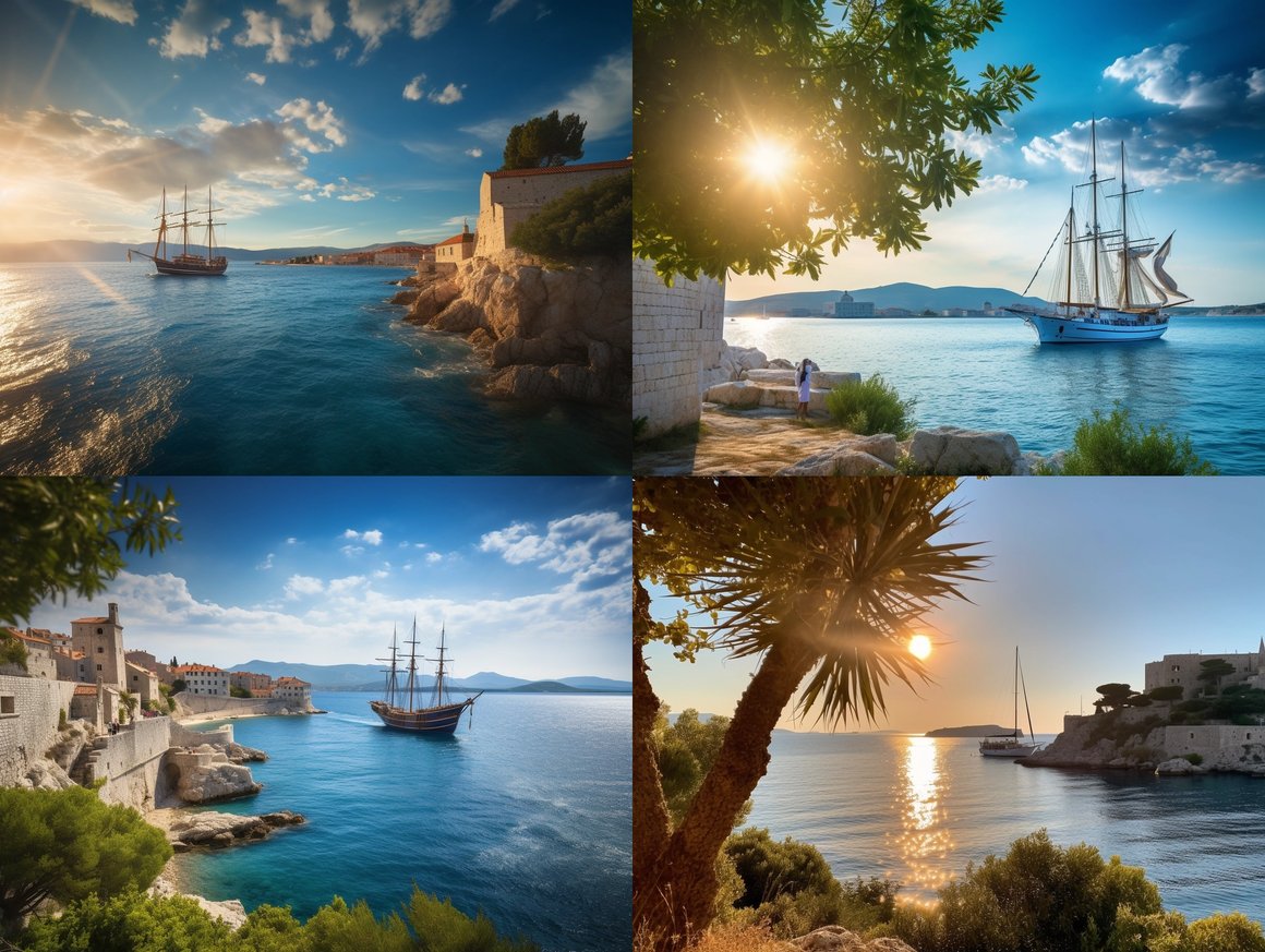Sun-Kissed Sailing Departure from Rab Island's Old Town