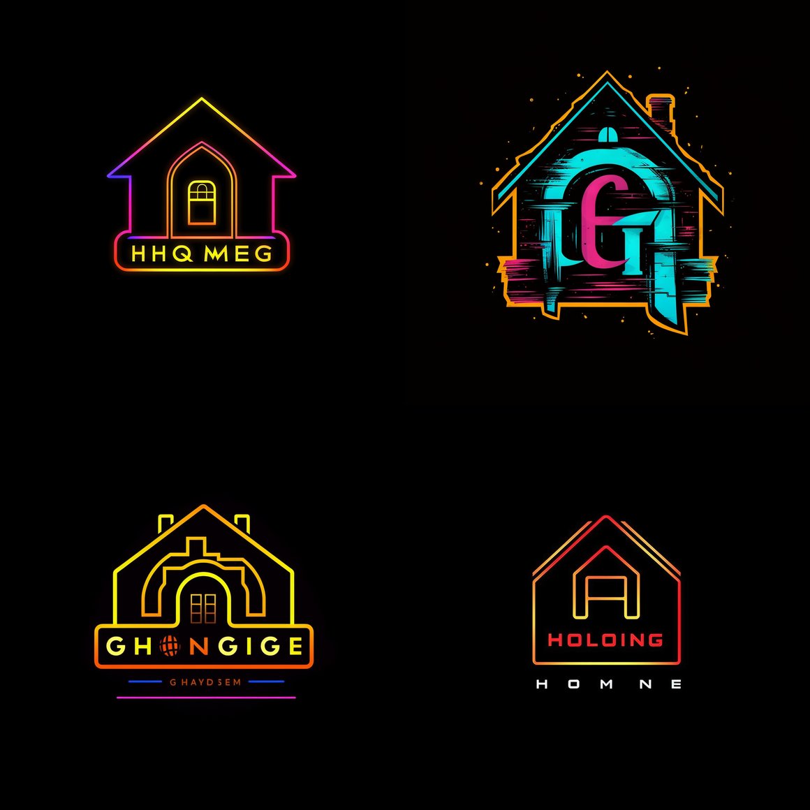 Neon Lights Minimalist Gaming House Logo Design