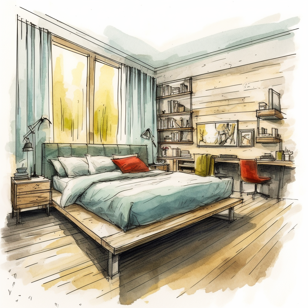 Classic Bedroom Interior with Portrait Wall, Version 5.1