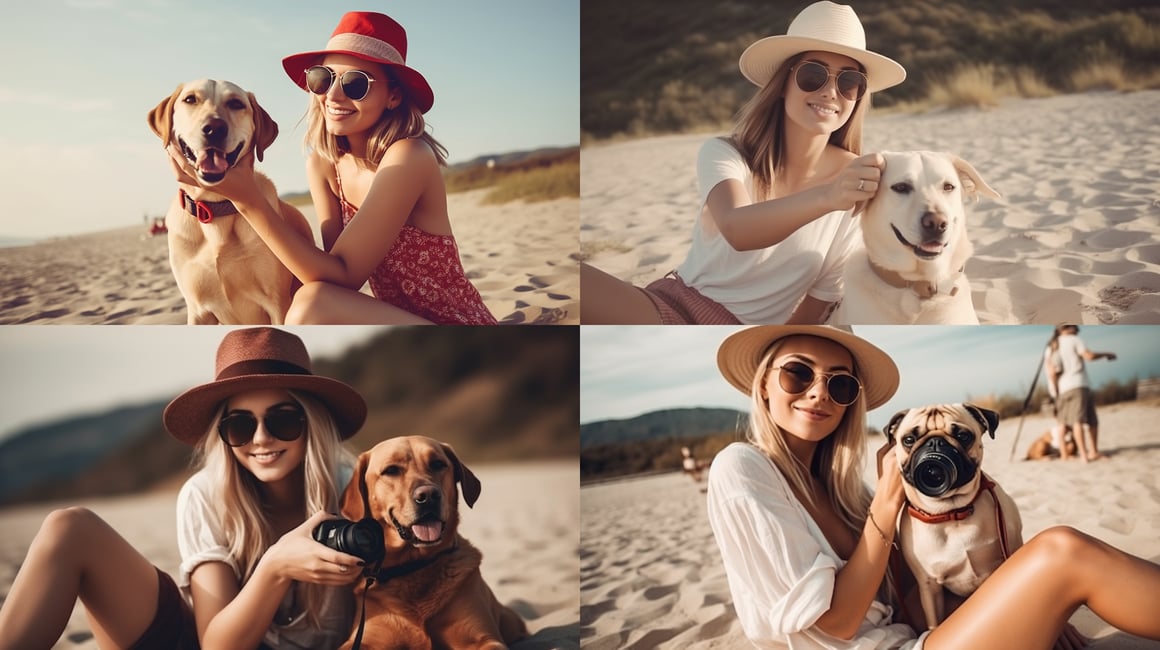 Summer Beach Selfie with Pet Dog: A Mid-Journey Snapshot