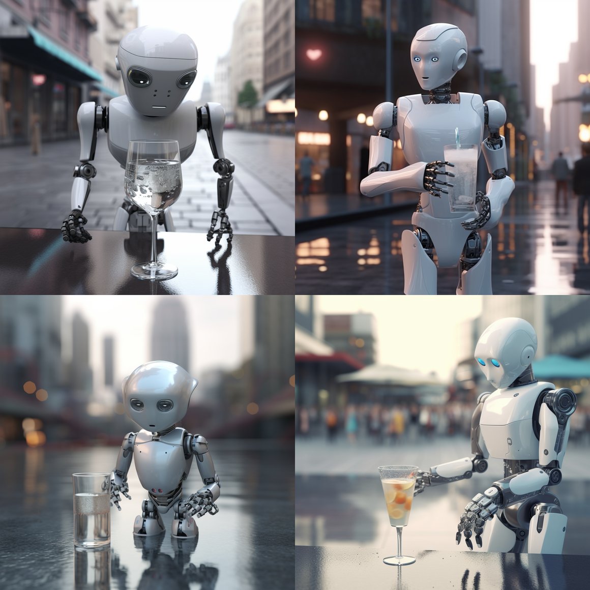 Adorable Robot Refreshment in Futuristic Metropolis, Version 5 - 8K Ultra HD