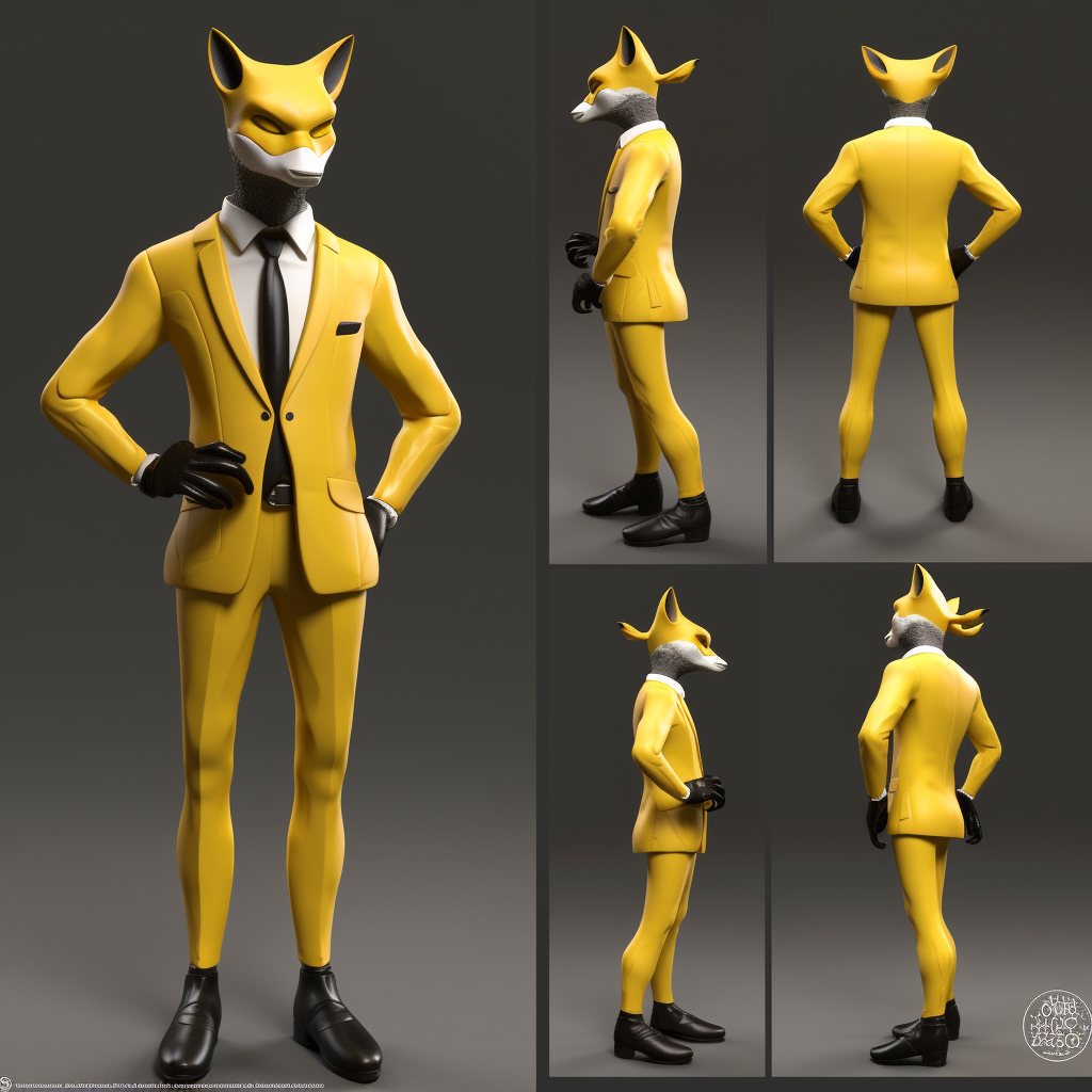 Dapper Fox Marvel Comic Style 3D Character Turnaround Sheet