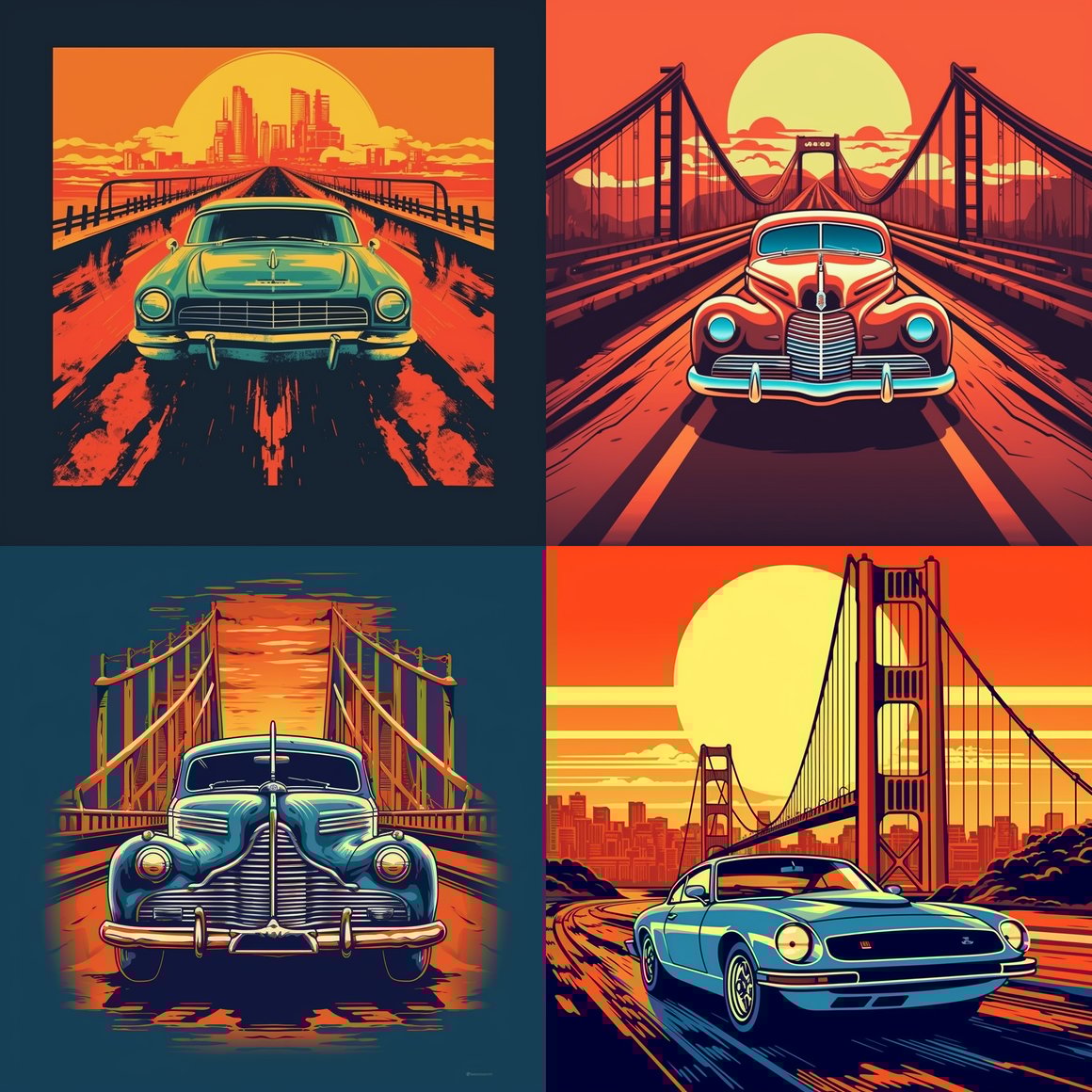 Classic 70s Mafia Car Bridge Journey T-Shirt Design