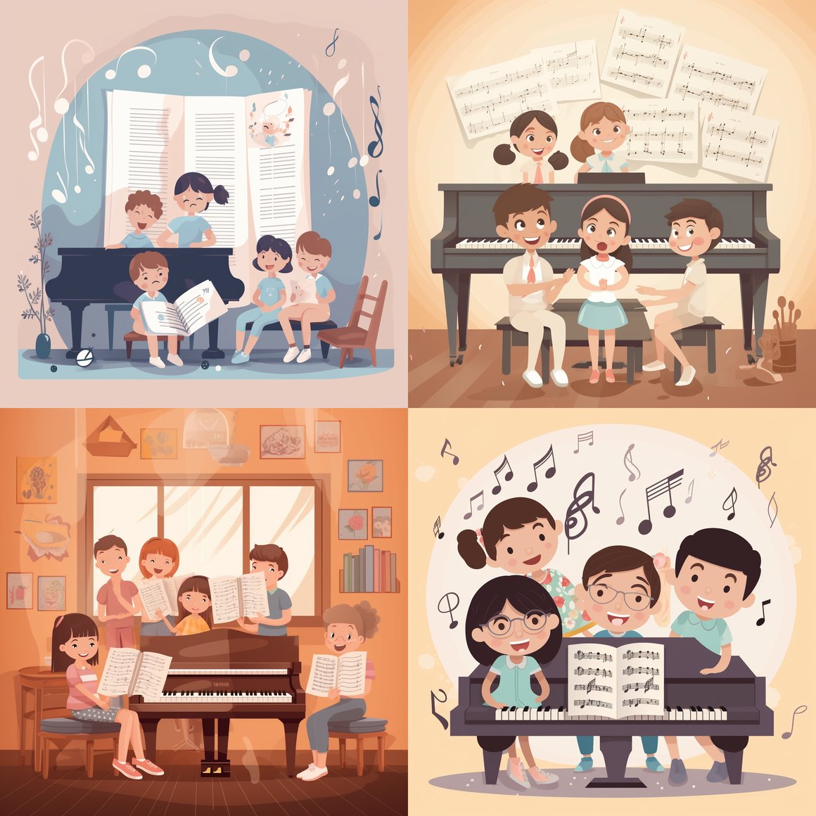 Children Discovering Music Grammar and Solfeggio in a Cozy Piano Class