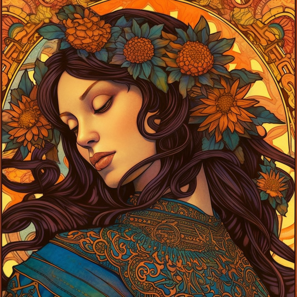 Art Nouveau Meets Psychedelic Sunflower Goddess