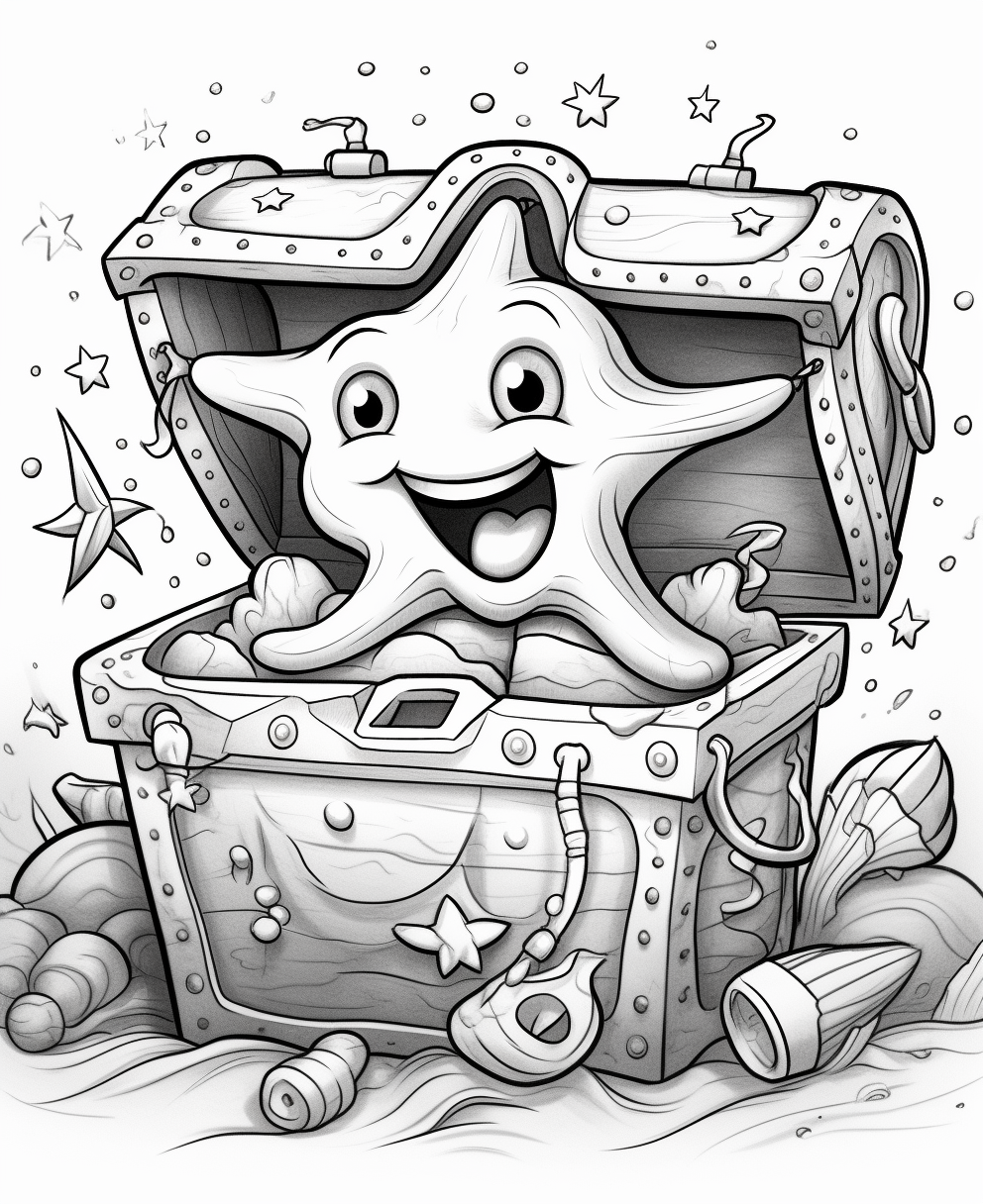 Starfish & Treasure Chest Midway Coloring Page