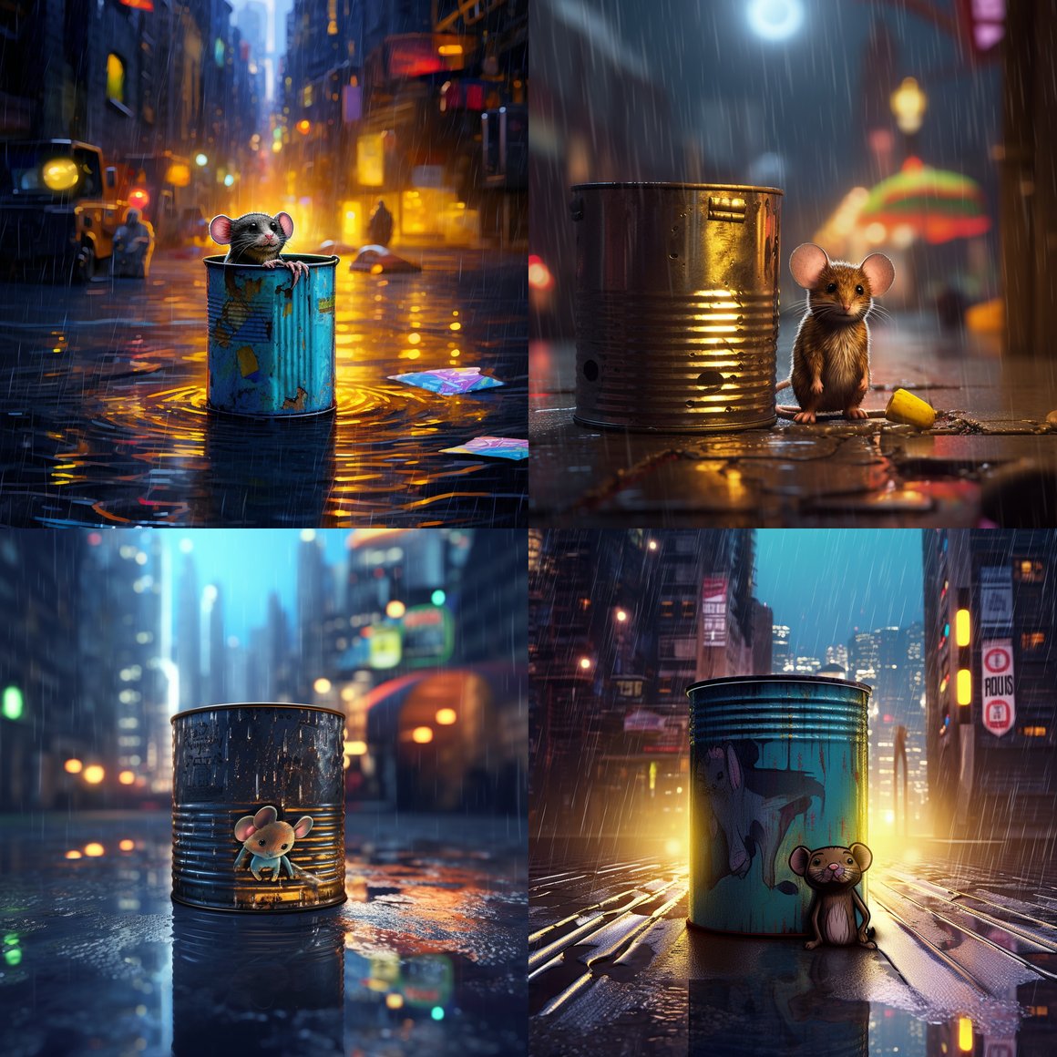 Neon Haven: A Mouse's Rainy City Escape