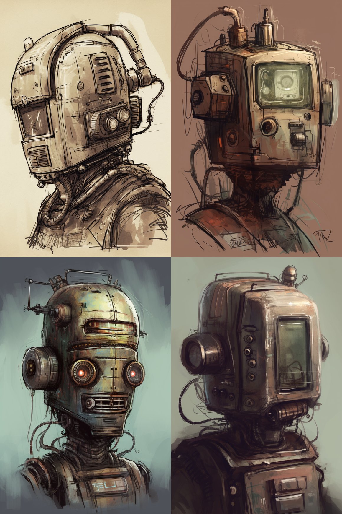 Retrofuturistic TV-Head Robot Concept Sketch