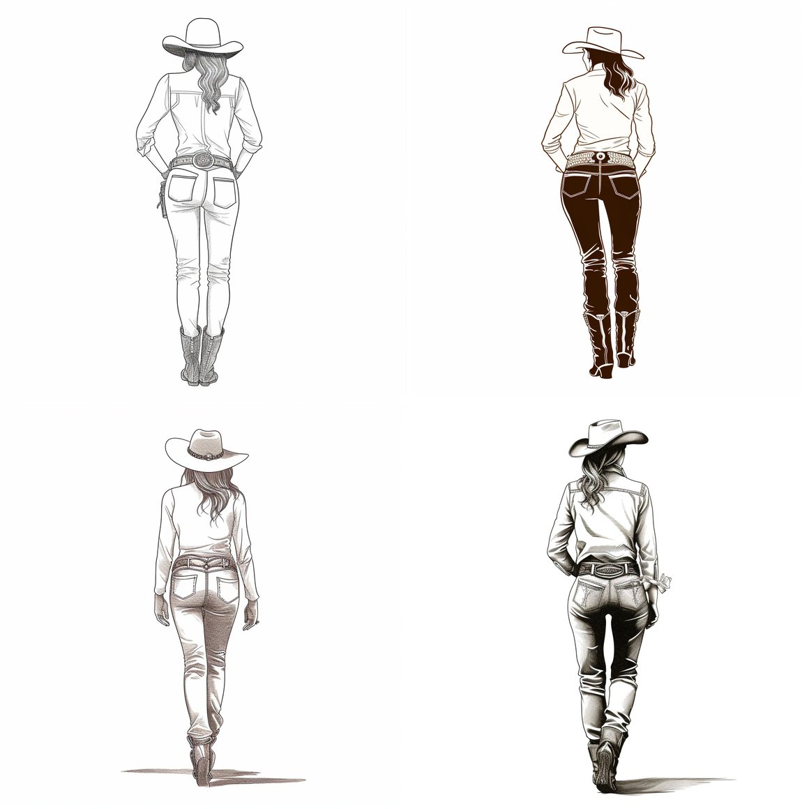 Retro Flat-Line Cowgirl Midway Sketch