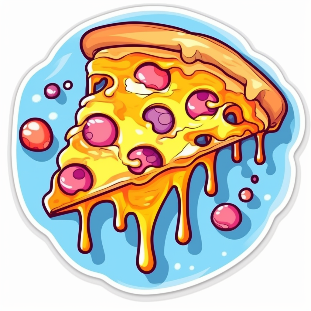 3D Pastel Contour Pizza Sticker Vector with Dripping Cheese