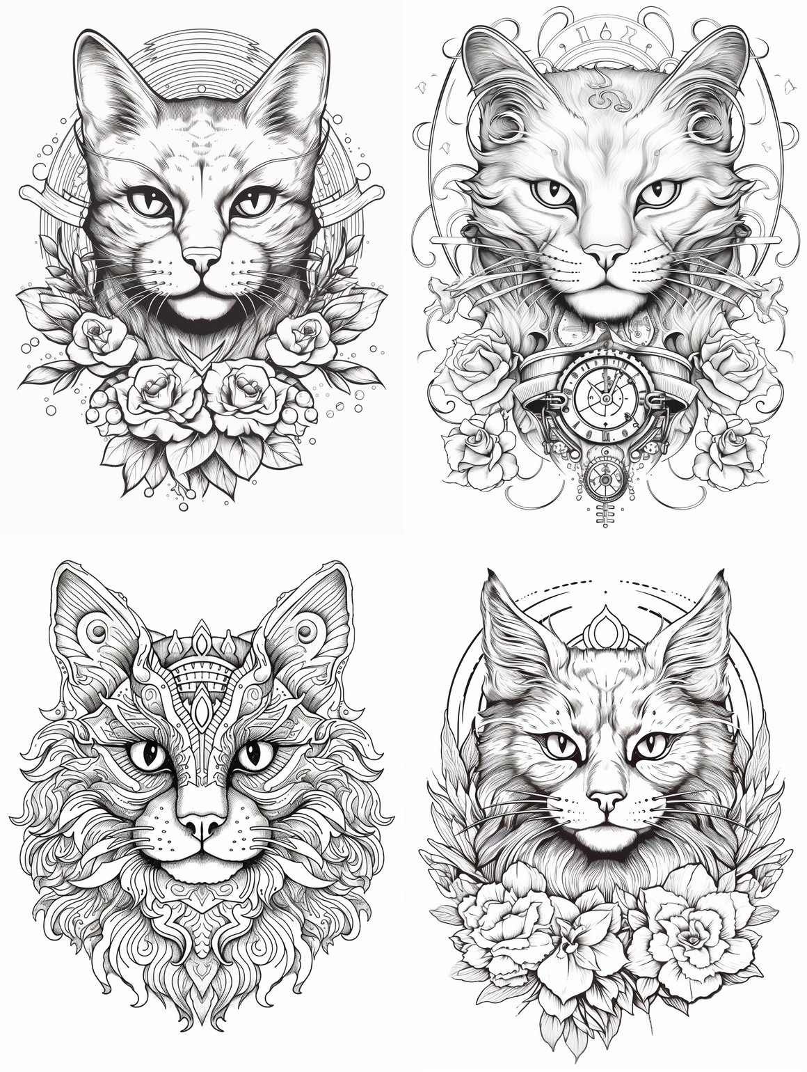 Classic Cat Tattoo Design Coloring Page