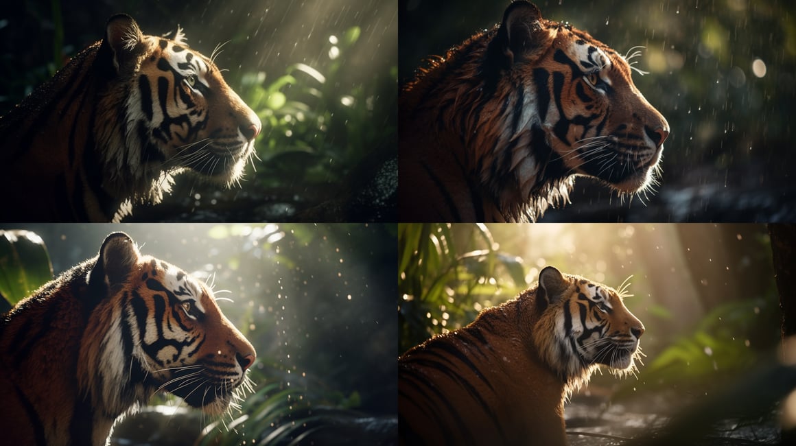 Cinematic Tiger Sojourn: Hyperrealistic Rainforest Frame V5